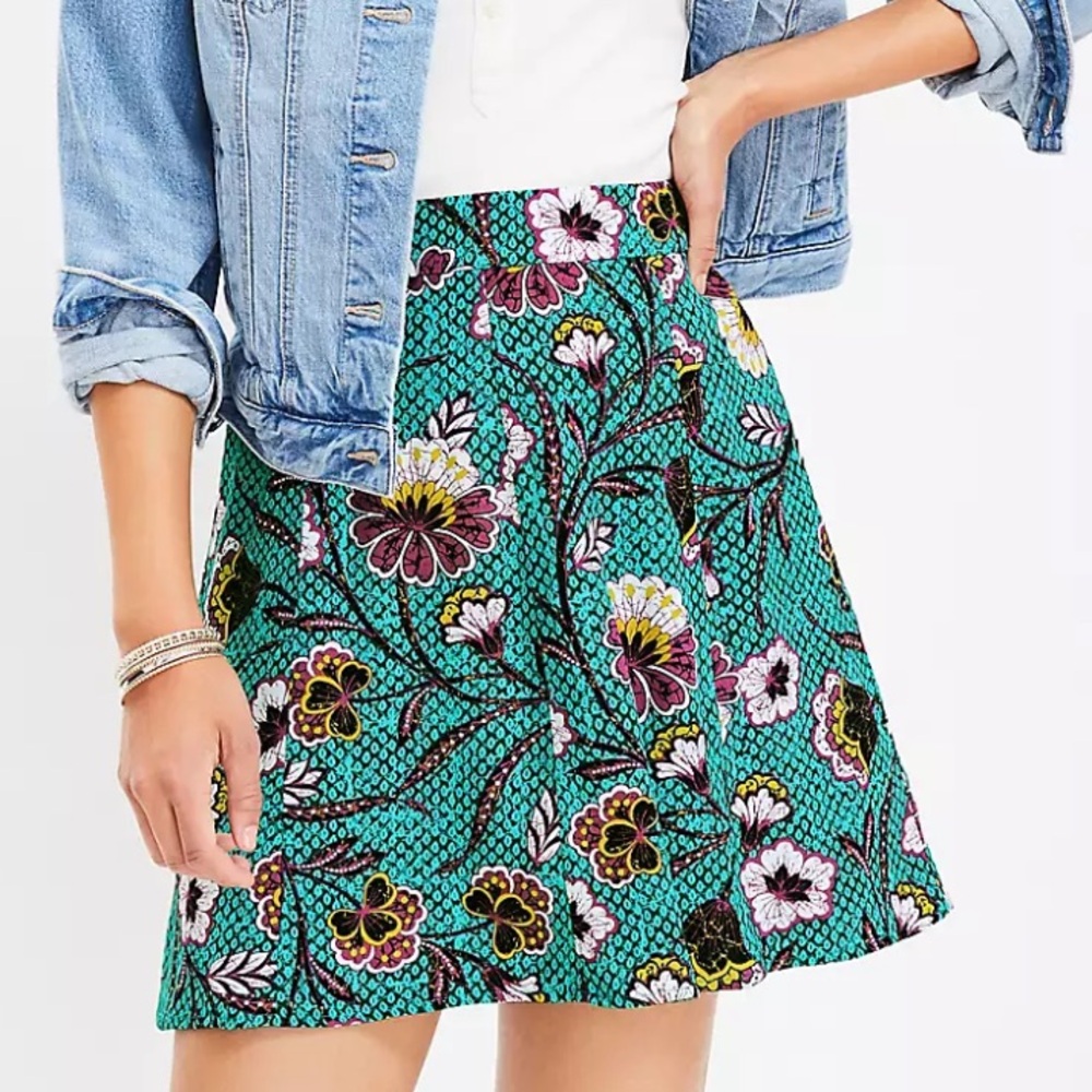 LOFT Botanical Teal Floral High Waist Mini Skirt